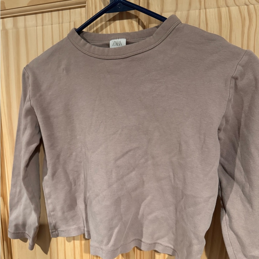 Zara Kids Long Sleeve Crew Neck Top‎ Taupe Mauve Earth Tone Size 9 CM 134